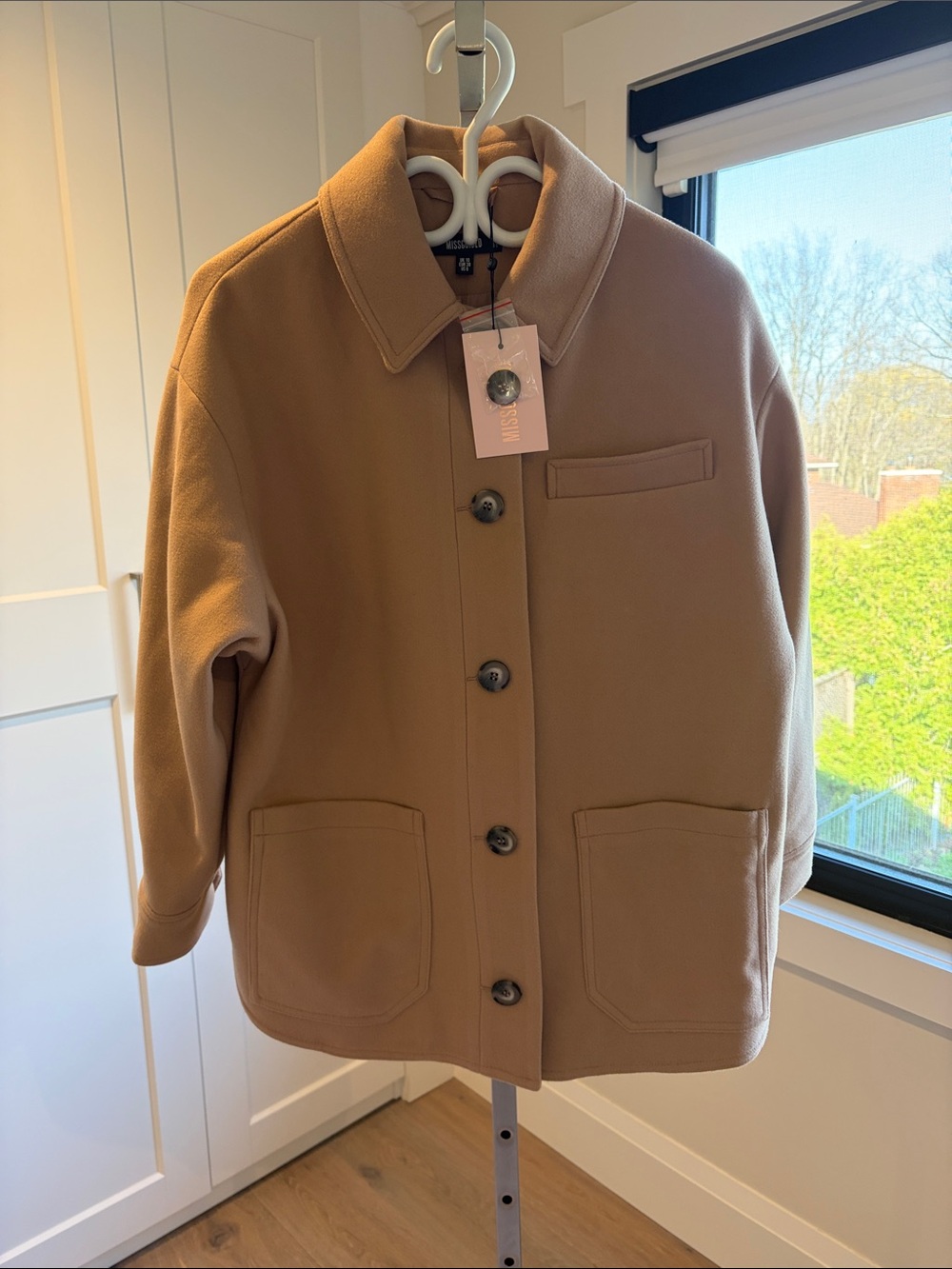 Missguided Tan Wool-Feel Coat with Classic Collar